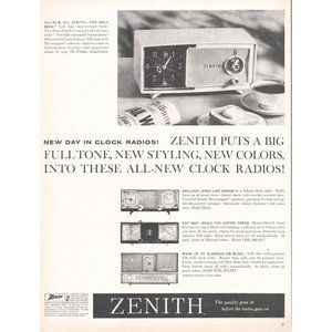 1960 Zenith Clock Radio Vintage Print Ad Morning Coffee Newspaper Wall Art MCM